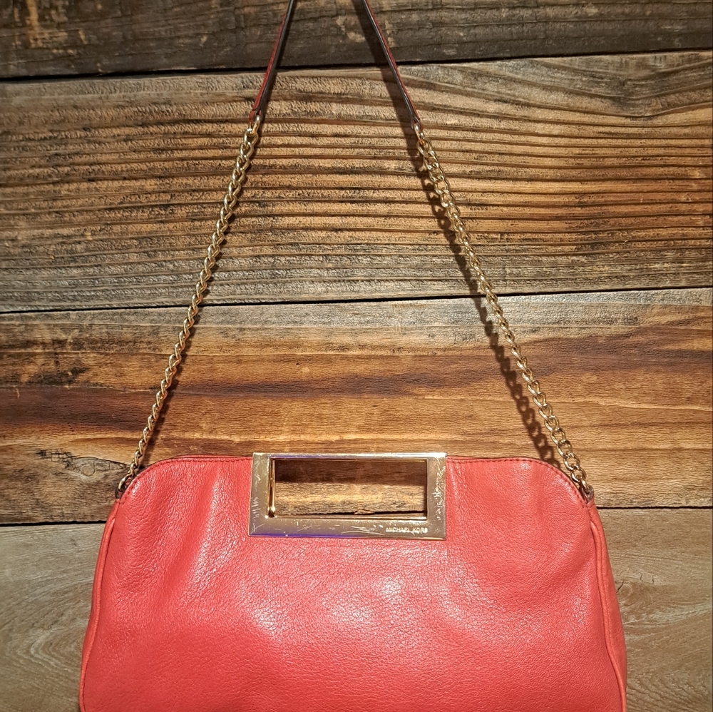 Michael Kors Red Leather & Gold Clutch Bag *Pre-Owned, light use* - Picture 6 of 11
